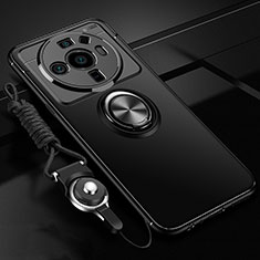 Ultra-thin Silicone Gel Soft Case Cover with Magnetic Finger Ring Stand A05 for Xiaomi Mi 12 Ultra 5G Black