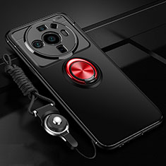 Ultra-thin Silicone Gel Soft Case Cover with Magnetic Finger Ring Stand A05 for Xiaomi Mi 12 Ultra 5G Red and Black