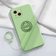 Ultra-thin Silicone Gel Soft Case Cover with Magnetic Finger Ring Stand A06 for Apple iPhone 13 Green