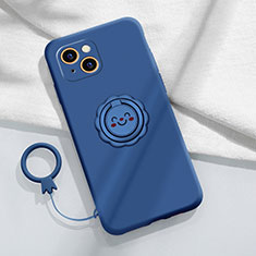 Ultra-thin Silicone Gel Soft Case Cover with Magnetic Finger Ring Stand A06 for Apple iPhone 13 Mini Blue