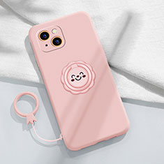 Ultra-thin Silicone Gel Soft Case Cover with Magnetic Finger Ring Stand A06 for Apple iPhone 13 Mini Pink