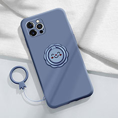 Ultra-thin Silicone Gel Soft Case Cover with Magnetic Finger Ring Stand A06 for Apple iPhone 13 Pro Lavender Gray
