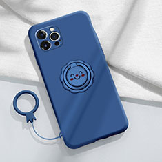 Ultra-thin Silicone Gel Soft Case Cover with Magnetic Finger Ring Stand A06 for Apple iPhone 13 Pro Max Blue