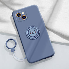 Ultra-thin Silicone Gel Soft Case Cover with Magnetic Finger Ring Stand A06 for Apple iPhone 14 Lavender Gray