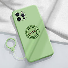Ultra-thin Silicone Gel Soft Case Cover with Magnetic Finger Ring Stand A06 for Apple iPhone 14 Pro Green
