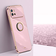 Ultra-thin Silicone Gel Soft Case Cover with Magnetic Finger Ring Stand A06 for Vivo iQOO 9 5G Pink
