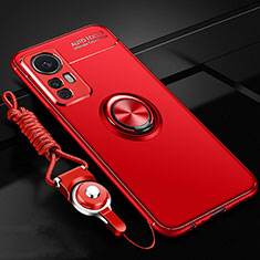 Ultra-thin Silicone Gel Soft Case Cover with Magnetic Finger Ring Stand A06 for Xiaomi Mi 12 Lite 5G Red