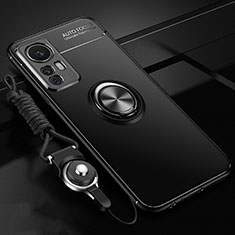 Ultra-thin Silicone Gel Soft Case Cover with Magnetic Finger Ring Stand A06 for Xiaomi Mi 12 Pro 5G Black