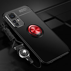 Ultra-thin Silicone Gel Soft Case Cover with Magnetic Finger Ring Stand A06 for Xiaomi Mi 12X 5G Red and Black