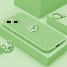 Ultra-thin Silicone Gel Soft Case Cover with Magnetic Finger Ring Stand A07 for Apple iPhone 13 Mini Green