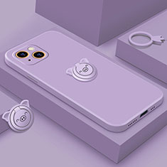 Ultra-thin Silicone Gel Soft Case Cover with Magnetic Finger Ring Stand A07 for Apple iPhone 13 Mini Purple