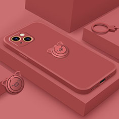 Ultra-thin Silicone Gel Soft Case Cover with Magnetic Finger Ring Stand A07 for Apple iPhone 13 Mini Red