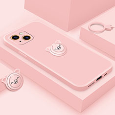 Ultra-thin Silicone Gel Soft Case Cover with Magnetic Finger Ring Stand A07 for Apple iPhone 13 Mini Rose Gold