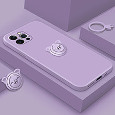 Ultra-thin Silicone Gel Soft Case Cover with Magnetic Finger Ring Stand A07 for Apple iPhone 13 Pro Max Purple