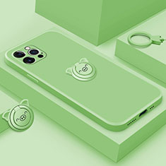 Ultra-thin Silicone Gel Soft Case Cover with Magnetic Finger Ring Stand A07 for Apple iPhone 14 Pro Max Green