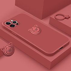 Ultra-thin Silicone Gel Soft Case Cover with Magnetic Finger Ring Stand A07 for Apple iPhone 14 Pro Red