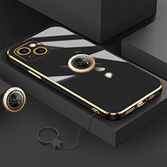 Ultra-thin Silicone Gel Soft Case Cover with Magnetic Finger Ring Stand A08 for Apple iPhone 13 Mini Black