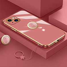 Ultra-thin Silicone Gel Soft Case Cover with Magnetic Finger Ring Stand A08 for Apple iPhone 13 Mini Red