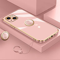 Ultra-thin Silicone Gel Soft Case Cover with Magnetic Finger Ring Stand A08 for Apple iPhone 13 Mini Rose Gold