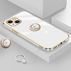 Ultra-thin Silicone Gel Soft Case Cover with Magnetic Finger Ring Stand A08 for Apple iPhone 13 Mini White