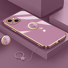 Ultra-thin Silicone Gel Soft Case Cover with Magnetic Finger Ring Stand A08 for Apple iPhone 13 Purple