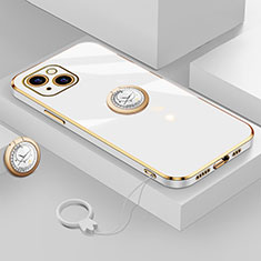 Ultra-thin Silicone Gel Soft Case Cover with Magnetic Finger Ring Stand A08 for Apple iPhone 14 White