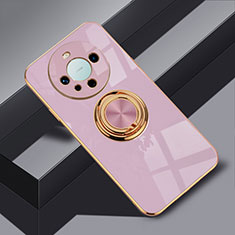 Ultra-thin Silicone Gel Soft Case Cover with Magnetic Finger Ring Stand AN1 for Huawei Mate 60 Clove Purple