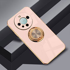 Ultra-thin Silicone Gel Soft Case Cover with Magnetic Finger Ring Stand AN1 for Huawei Mate 60 Pink