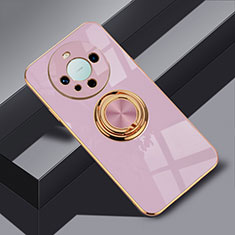 Ultra-thin Silicone Gel Soft Case Cover with Magnetic Finger Ring Stand AN1 for Huawei Mate 60 Pro+ Plus Clove Purple