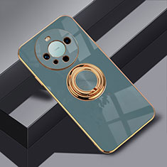 Ultra-thin Silicone Gel Soft Case Cover with Magnetic Finger Ring Stand AN1 for Huawei Mate 60 Pro+ Plus Lavender Gray
