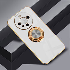Ultra-thin Silicone Gel Soft Case Cover with Magnetic Finger Ring Stand AN1 for Huawei Mate 60 Pro White