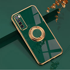 Ultra-thin Silicone Gel Soft Case Cover with Magnetic Finger Ring Stand AN1 for Huawei Nova 7 5G Green