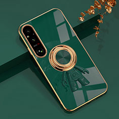 Ultra-thin Silicone Gel Soft Case Cover with Magnetic Finger Ring Stand AN1 for Sony Xperia 1 V Green