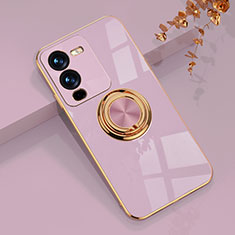 Ultra-thin Silicone Gel Soft Case Cover with Magnetic Finger Ring Stand AN1 for Vivo V25 Pro 5G Clove Purple