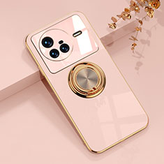 Ultra-thin Silicone Gel Soft Case Cover with Magnetic Finger Ring Stand AN1 for Vivo X80 5G Pink
