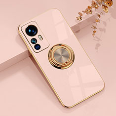 Ultra-thin Silicone Gel Soft Case Cover with Magnetic Finger Ring Stand AN1 for Xiaomi Mi 12T 5G Rose Gold
