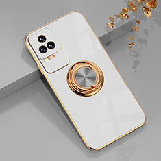 Ultra-thin Silicone Gel Soft Case Cover with Magnetic Finger Ring Stand AN1 for Xiaomi Poco F4 5G White