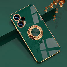 Ultra-thin Silicone Gel Soft Case Cover with Magnetic Finger Ring Stand AN1 for Xiaomi Poco F5 5G Green