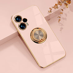 Ultra-thin Silicone Gel Soft Case Cover with Magnetic Finger Ring Stand AN1 for Xiaomi Poco F5 5G Rose Gold