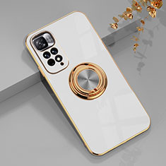 Ultra-thin Silicone Gel Soft Case Cover with Magnetic Finger Ring Stand AN1 for Xiaomi Redmi Note 11 Pro+ Plus 5G White