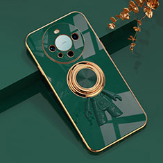 Ultra-thin Silicone Gel Soft Case Cover with Magnetic Finger Ring Stand AN2 for Huawei Mate 60 Pro Green