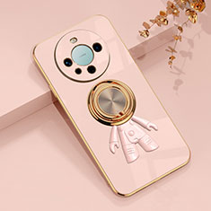 Ultra-thin Silicone Gel Soft Case Cover with Magnetic Finger Ring Stand AN2 for Huawei Mate 60 Pro+ Plus Rose Gold