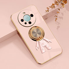 Ultra-thin Silicone Gel Soft Case Cover with Magnetic Finger Ring Stand AN2 for Huawei Mate 60 Rose Gold
