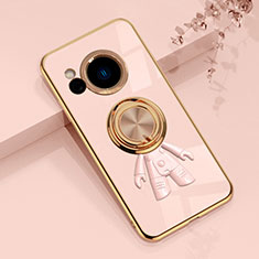 Ultra-thin Silicone Gel Soft Case Cover with Magnetic Finger Ring Stand AN2 for Sharp Aquos R8 Rose Gold