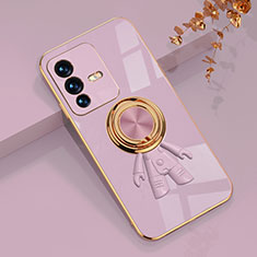 Ultra-thin Silicone Gel Soft Case Cover with Magnetic Finger Ring Stand AN2 for Vivo V23 5G Purple