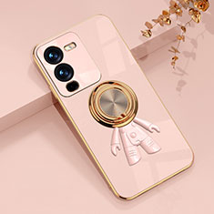 Ultra-thin Silicone Gel Soft Case Cover with Magnetic Finger Ring Stand AN2 for Vivo V25 Pro 5G Pink