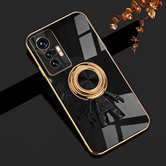 Ultra-thin Silicone Gel Soft Case Cover with Magnetic Finger Ring Stand AN2 for Vivo X70 5G Black