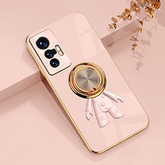 Ultra-thin Silicone Gel Soft Case Cover with Magnetic Finger Ring Stand AN2 for Vivo X70 5G Pink