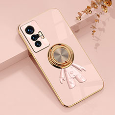 Ultra-thin Silicone Gel Soft Case Cover with Magnetic Finger Ring Stand AN2 for Vivo X70 Pro 5G Pink