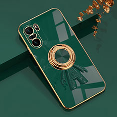 Ultra-thin Silicone Gel Soft Case Cover with Magnetic Finger Ring Stand AN2 for Xiaomi Mi 11X Pro 5G Green